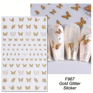 Gold Glitter Butterfly Self-Adhesive Nail Art Stickers